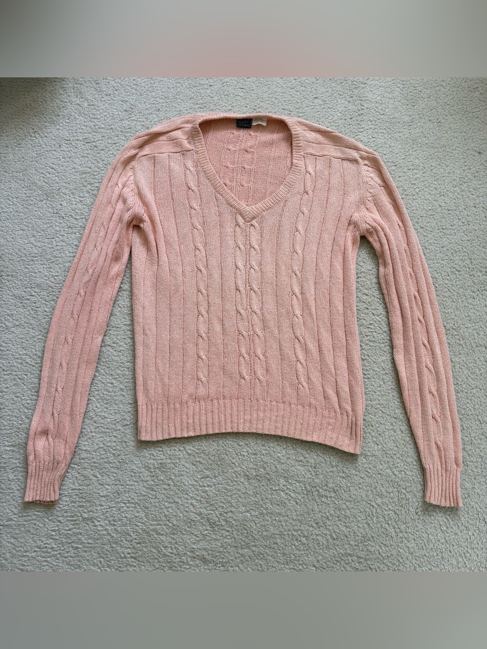 Vintage Gant the Rugger v-neck cable knit coral pink silk cotton sweater sz S/M